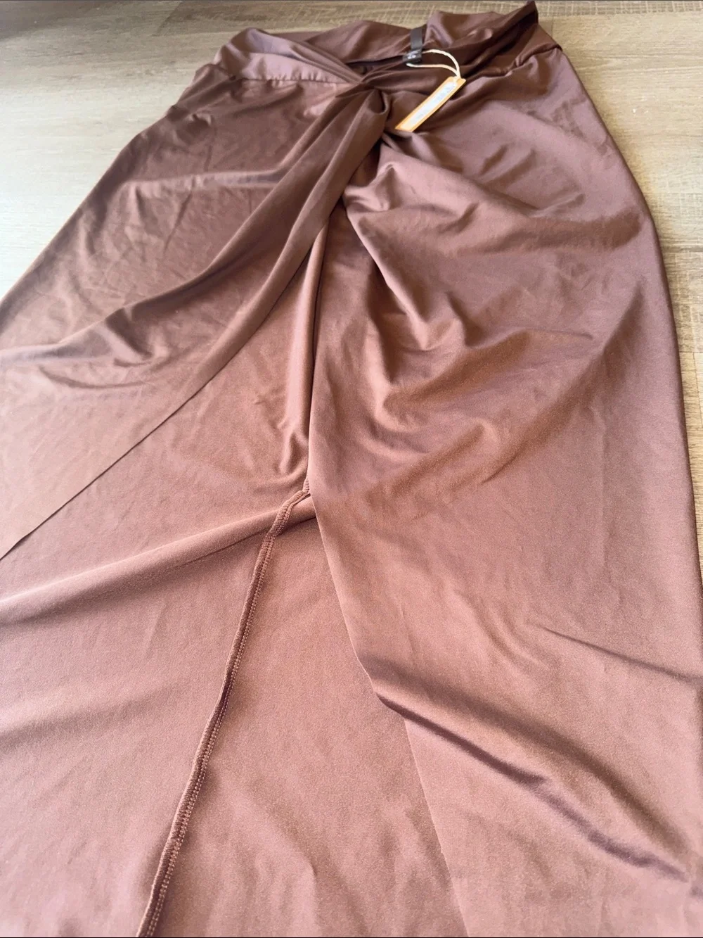 SKIMS Chocolate Brown Twist-Front Swim Coverup Skirt